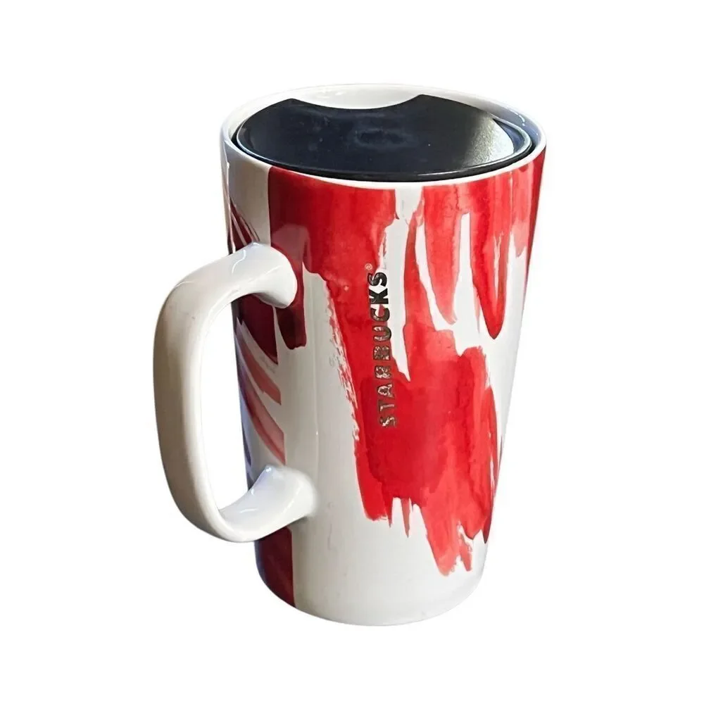 Starbucks 2014 Gold Dot Abstract Valentine Holiday 16oz Coffee Mug with Lid